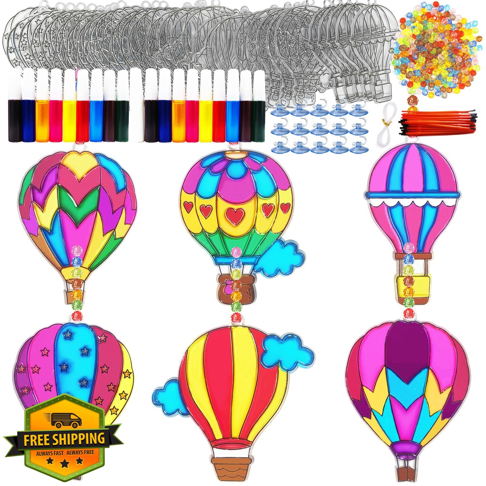 30pc Hot Air Balloon Suncatcher Craft Kits DIY Window Paint Art Party