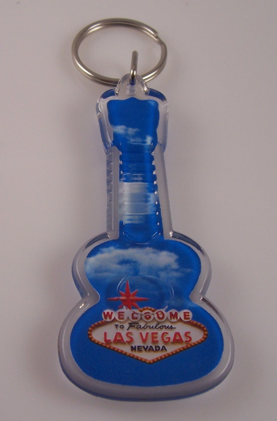 Welcome to Las Vegas acrylic keychain Guitar shape Cloud background blue white