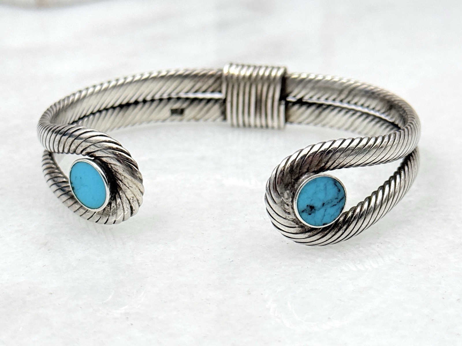 Vintage Hopi Native American Sterling Silver Turquoise Cuff Bracelet 6.5”