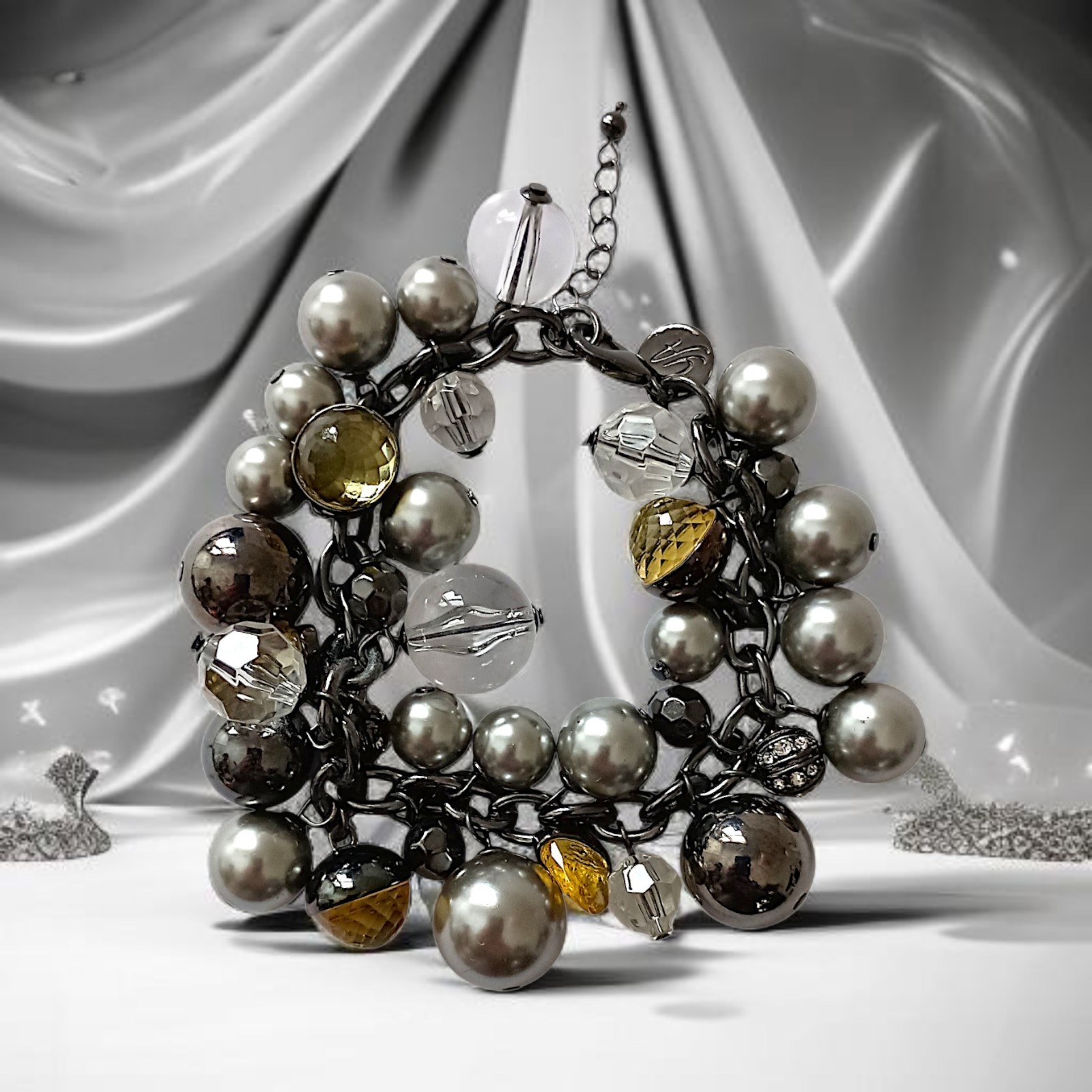 Y2K Grace Adele Beaded Charm Cha Cha Bracelet Baubles Chunky Bubbles Rhinestones