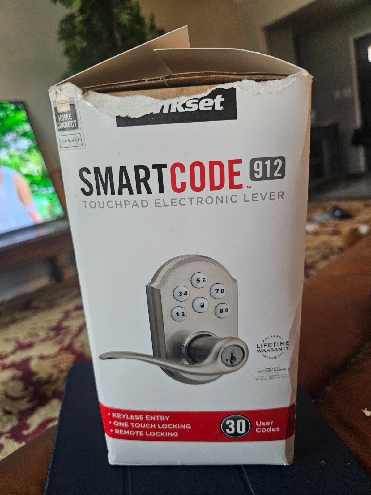 Kwikset 912 SmartCode Electronic Touchpad Tustin Lever Satin Nickel