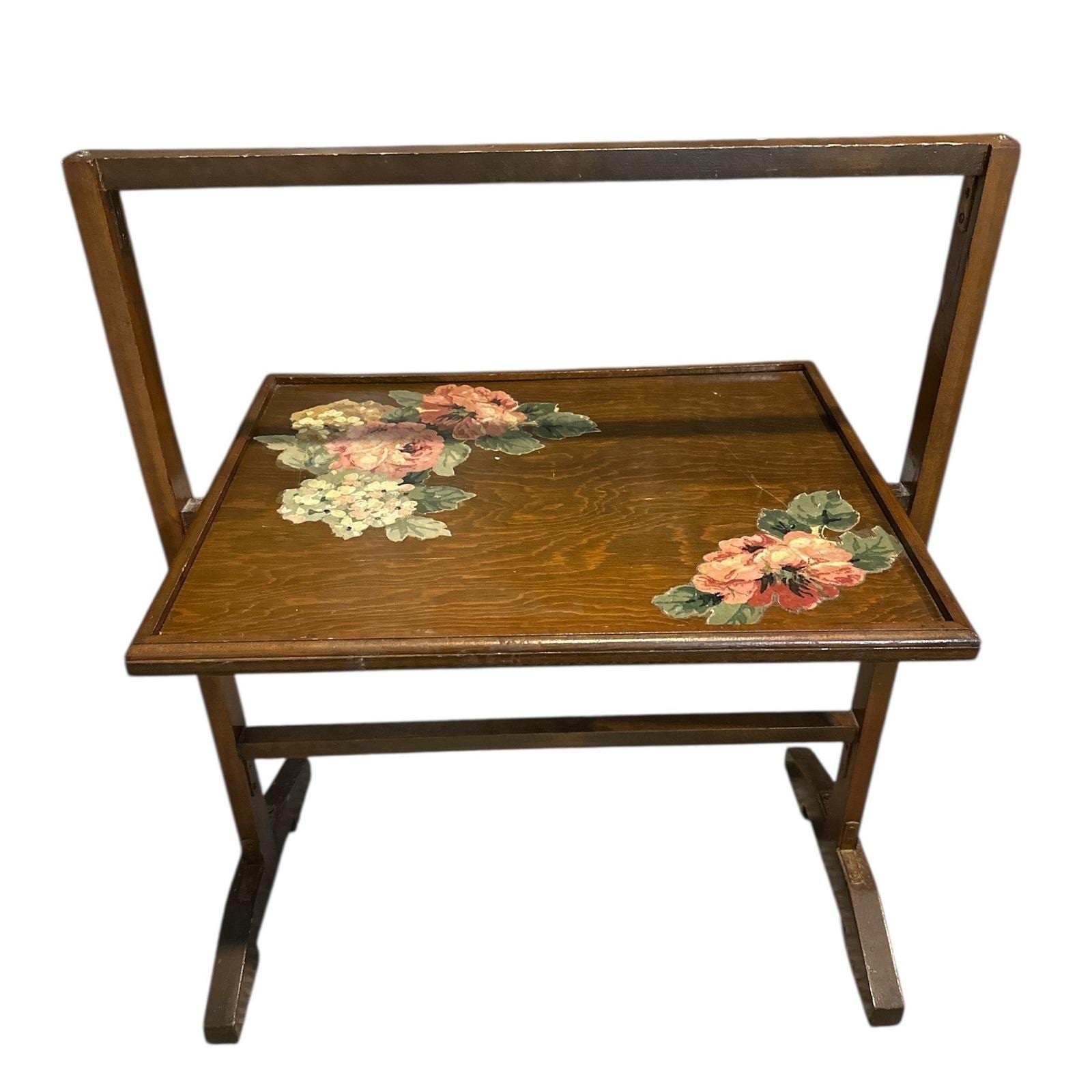 Antique Wood Tilt Top Tea Butlers Table Fire Screen Trestle Base Victorian Style