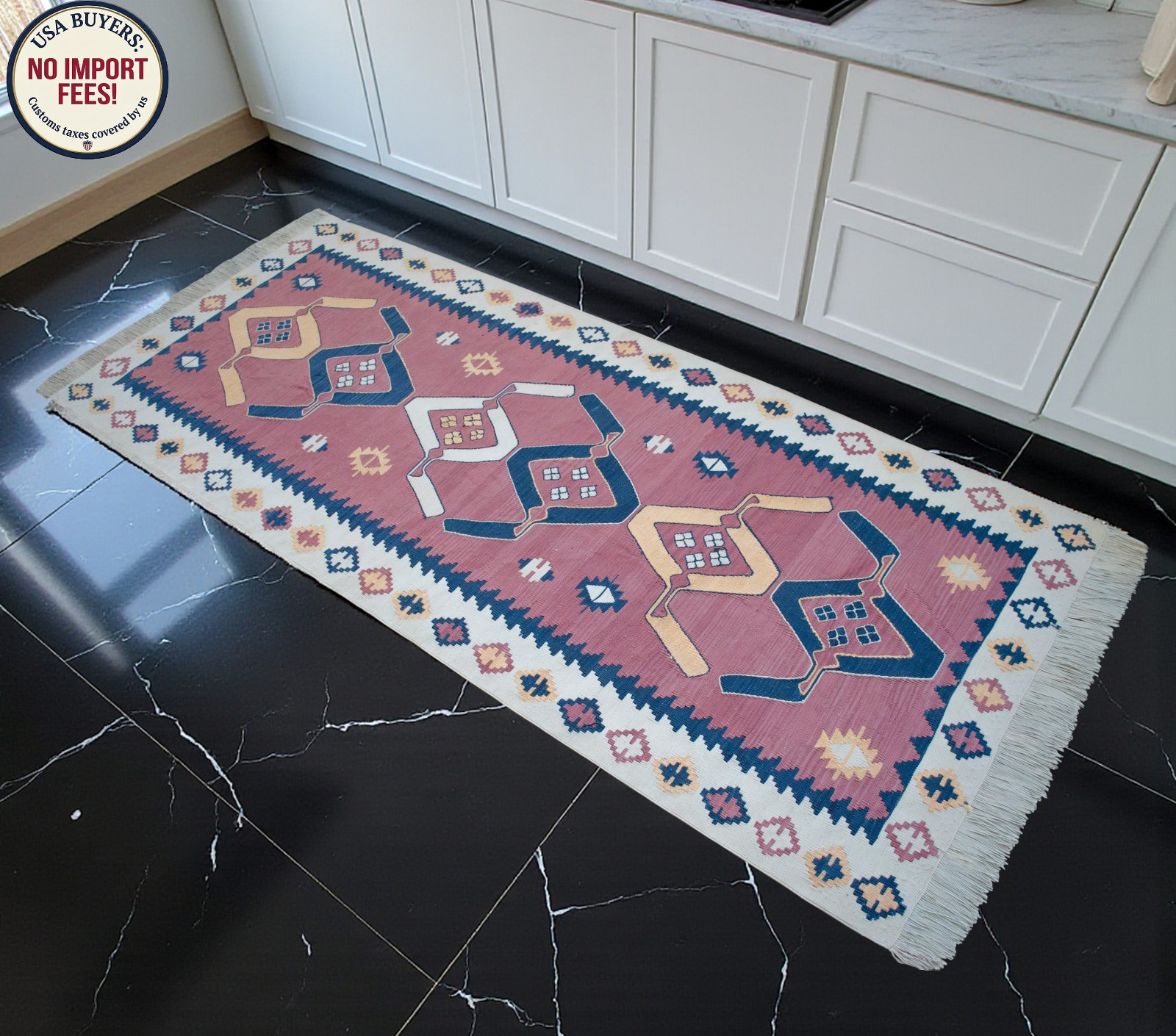 3x7 ft Runner Rug HandMade Silk Turkish Kilim Short Hallway Rug NEW Oushak Rug