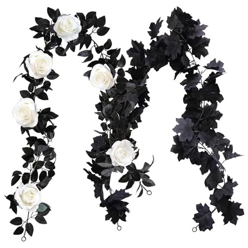 2Pcs Rose Garland 5.74 ft Rose Vines Flower Garland with Eucalyptus White 2