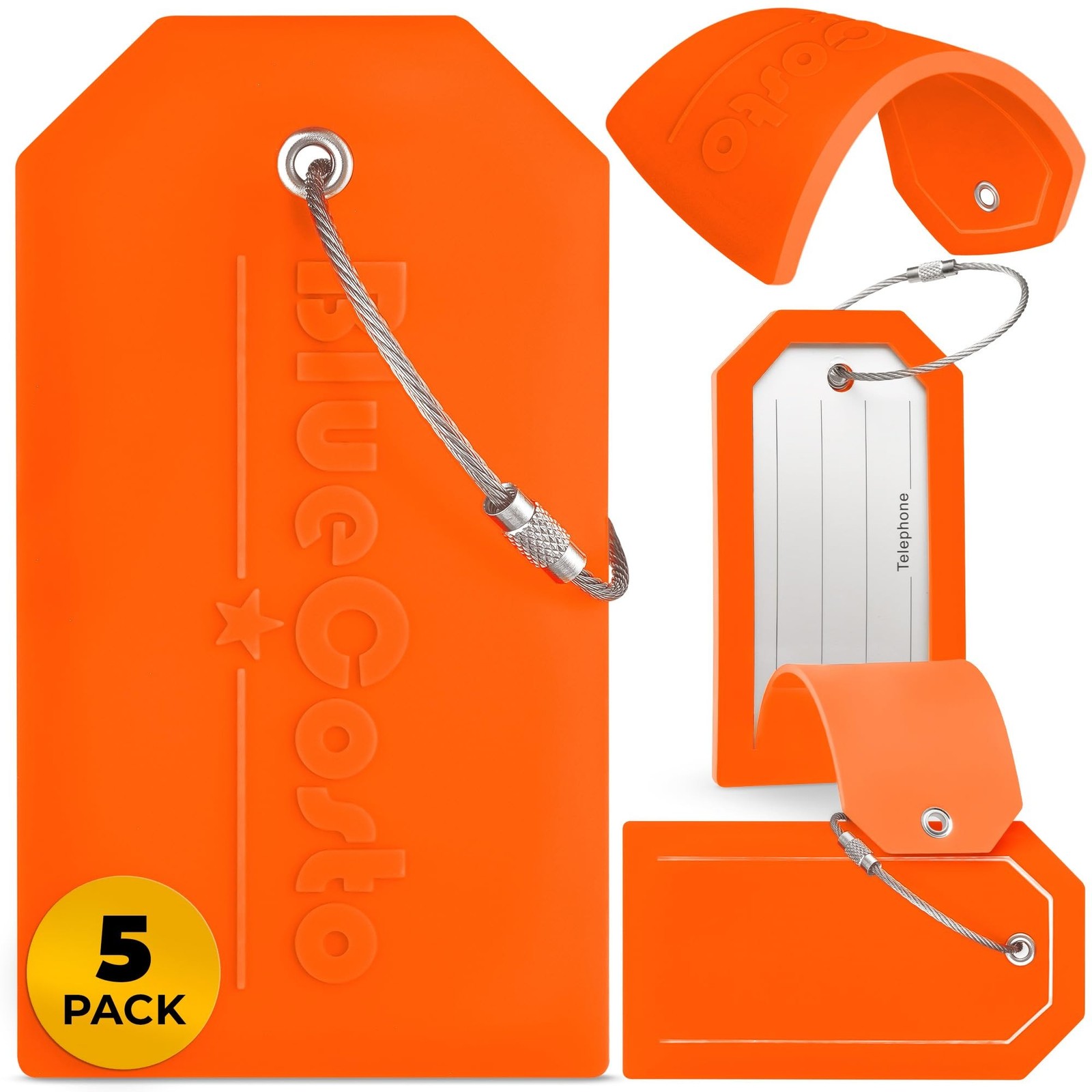 BlueCosto - Luggage Tags - Large, Orange, 5 PK - PVC Suitcase Tags w/Privacy ...