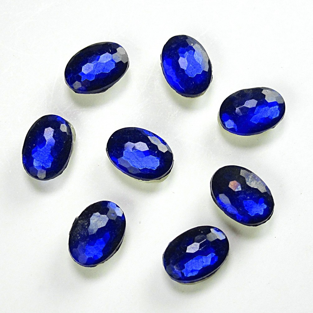 Antique c1920s Two-Hole Glass Beads Cobalt Blue Flat Back Sew-On 6mm 8pcs
