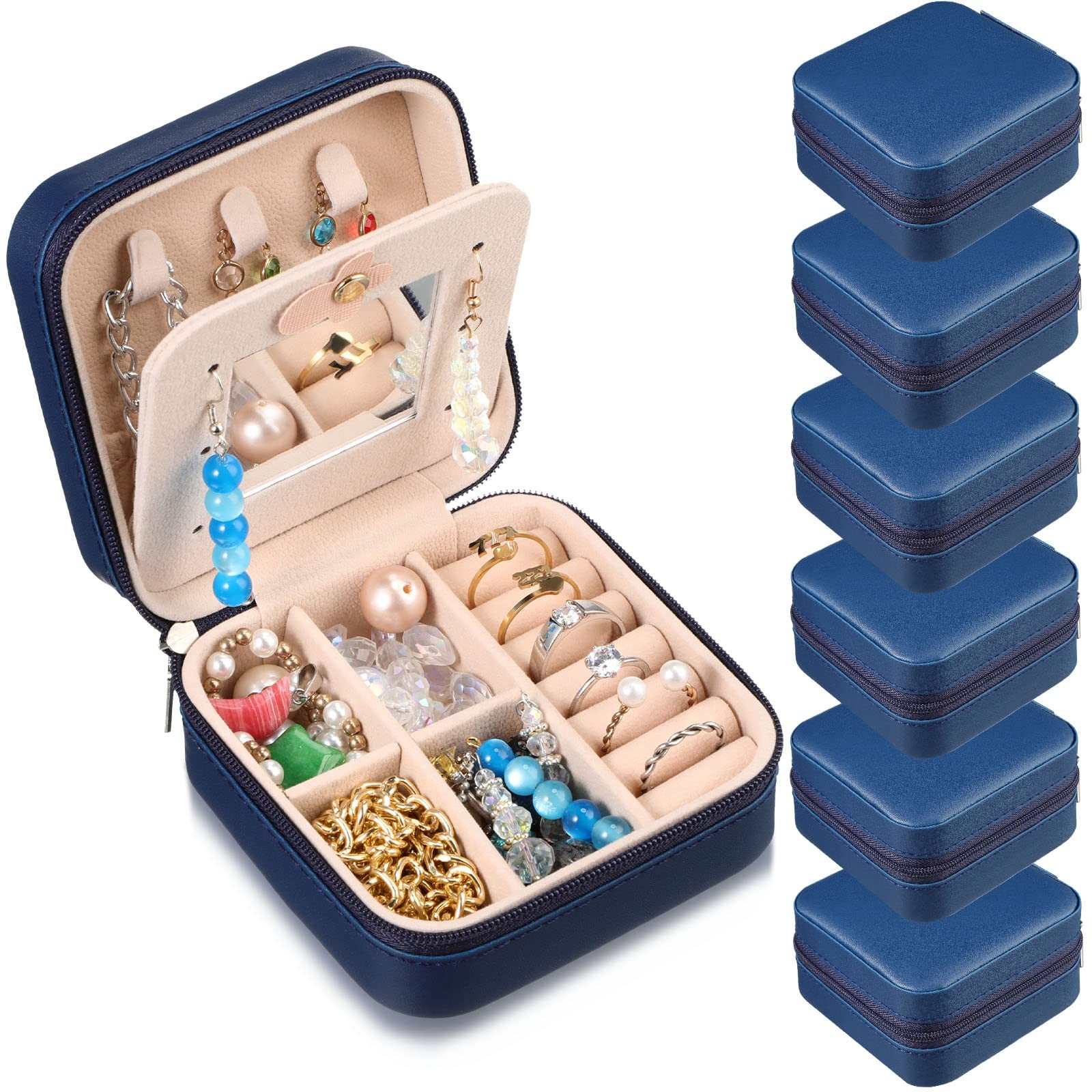 Bridesmaid Gifts Jewelry Box with Mirror, PU Leather Small Travel Jewelry Cas...