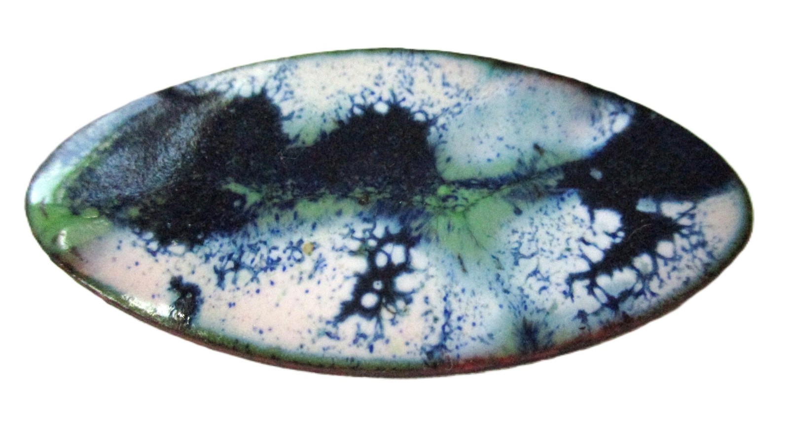 Handmade Enamel on Copper Atomic Blue-Green Mid-Century Brooch Pin Hand Painted