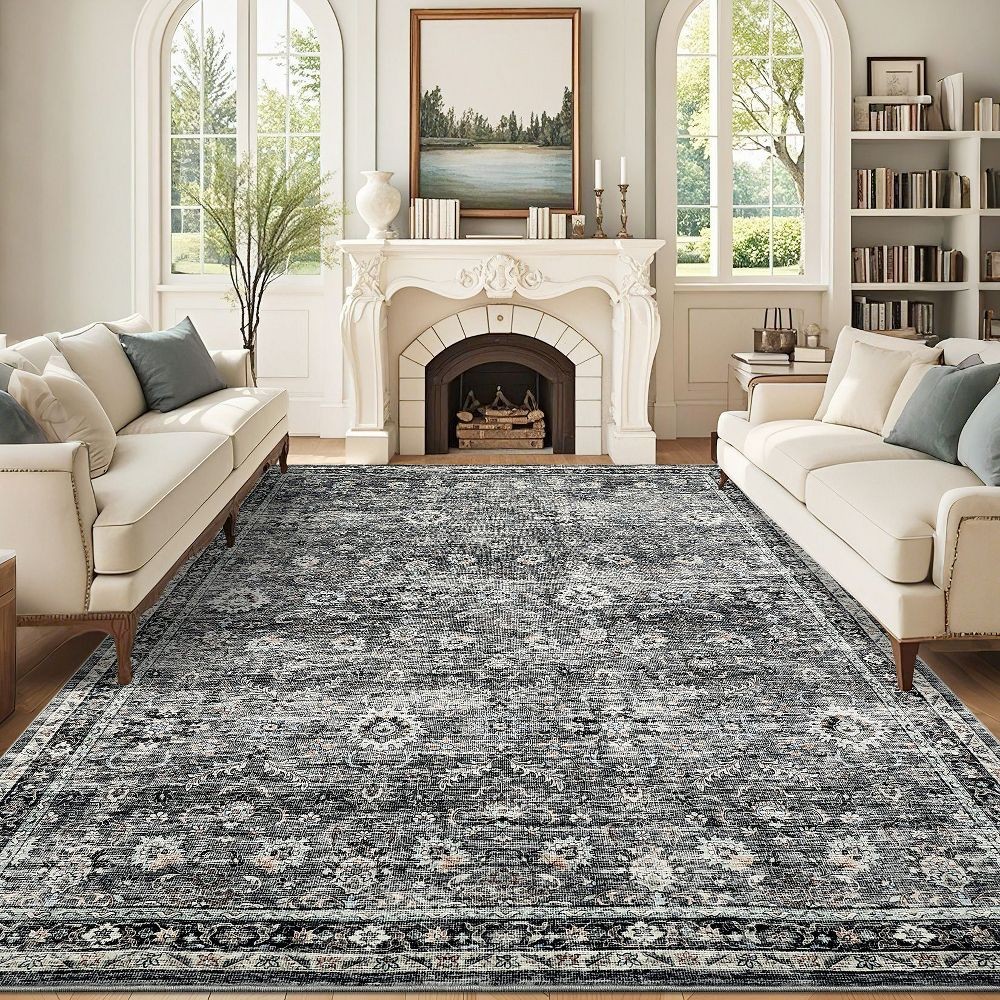 9x12 Vintage Area Rug for Living Room Bedroom Machine Washable Distressed Rug