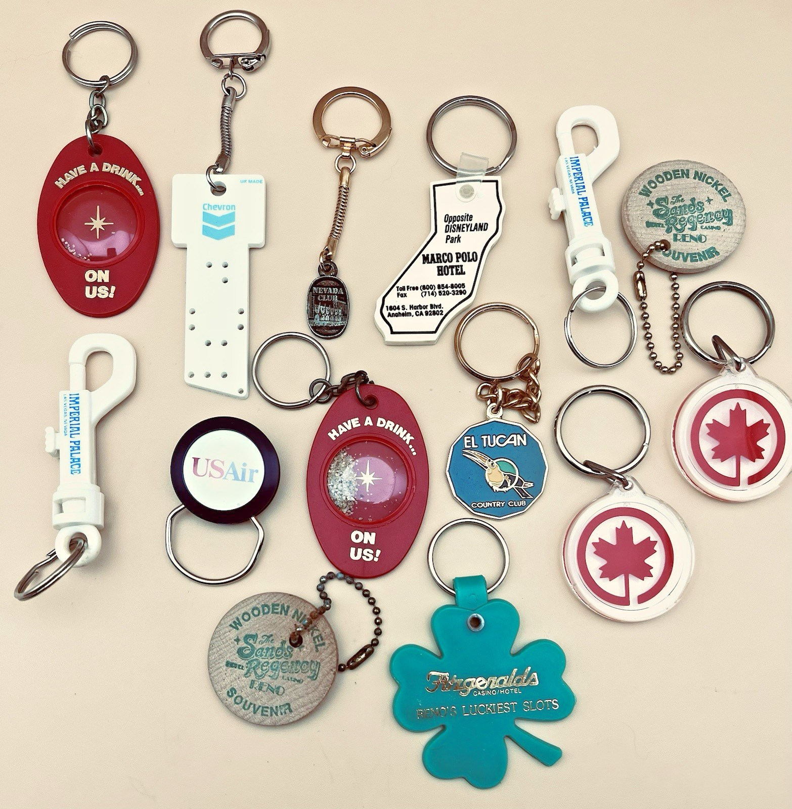 Vintage Key Rings Advertising Promotional Air Casino More Collectible 14 Pcs