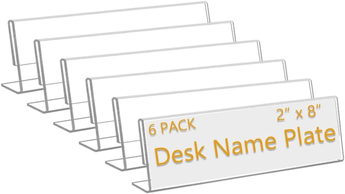 6 Pack 8"W x 2"H Acrylic Office Name Plates Name Labels for Desks, Horizontal Sl