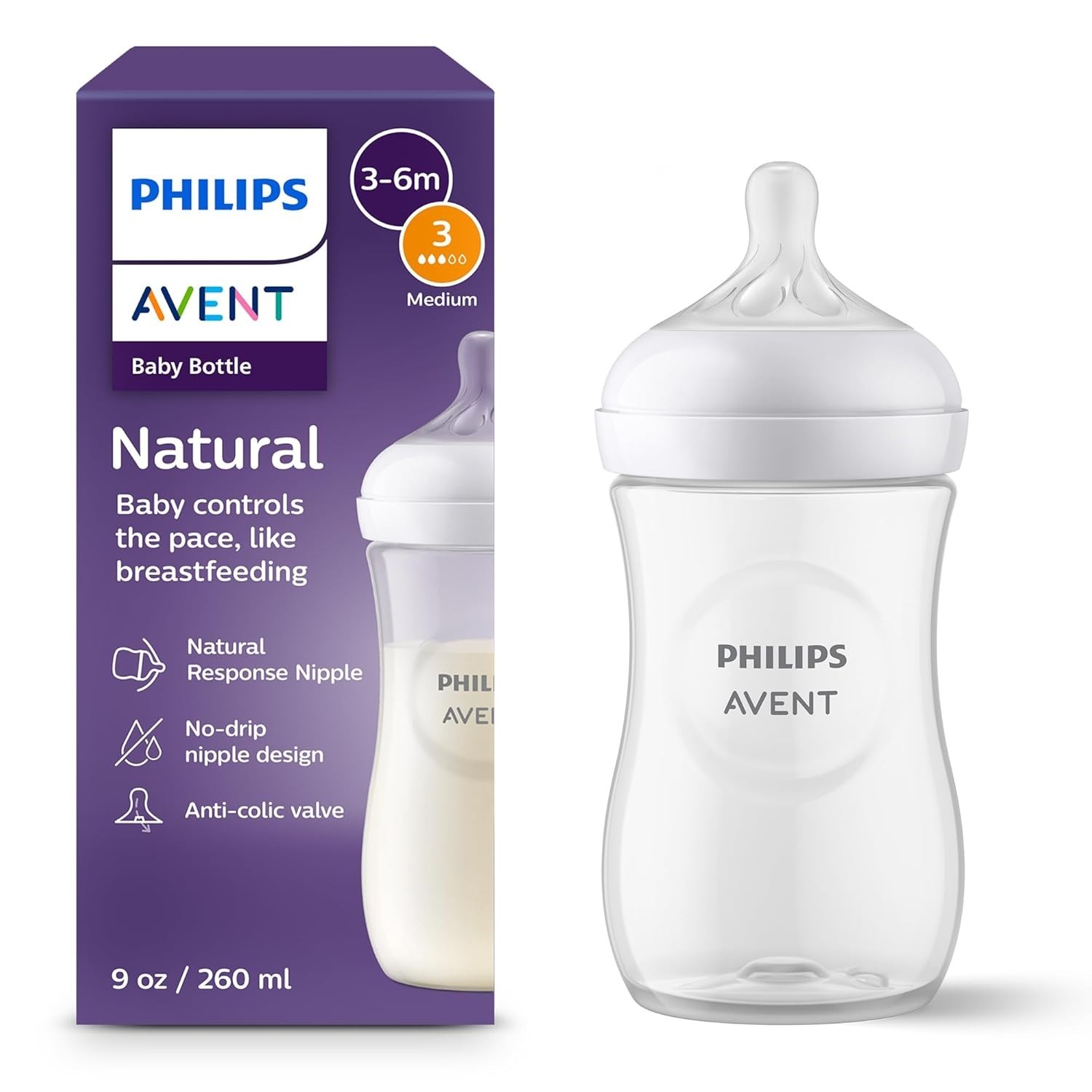 Comfortable 9oz Baby Bottle with Anti-Colic Valve - Breastfeeding Made Easy