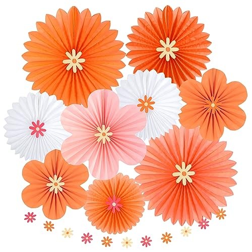  Paper Fans Decorations Pink and Orange Party Decorations Flower Orange Flowers