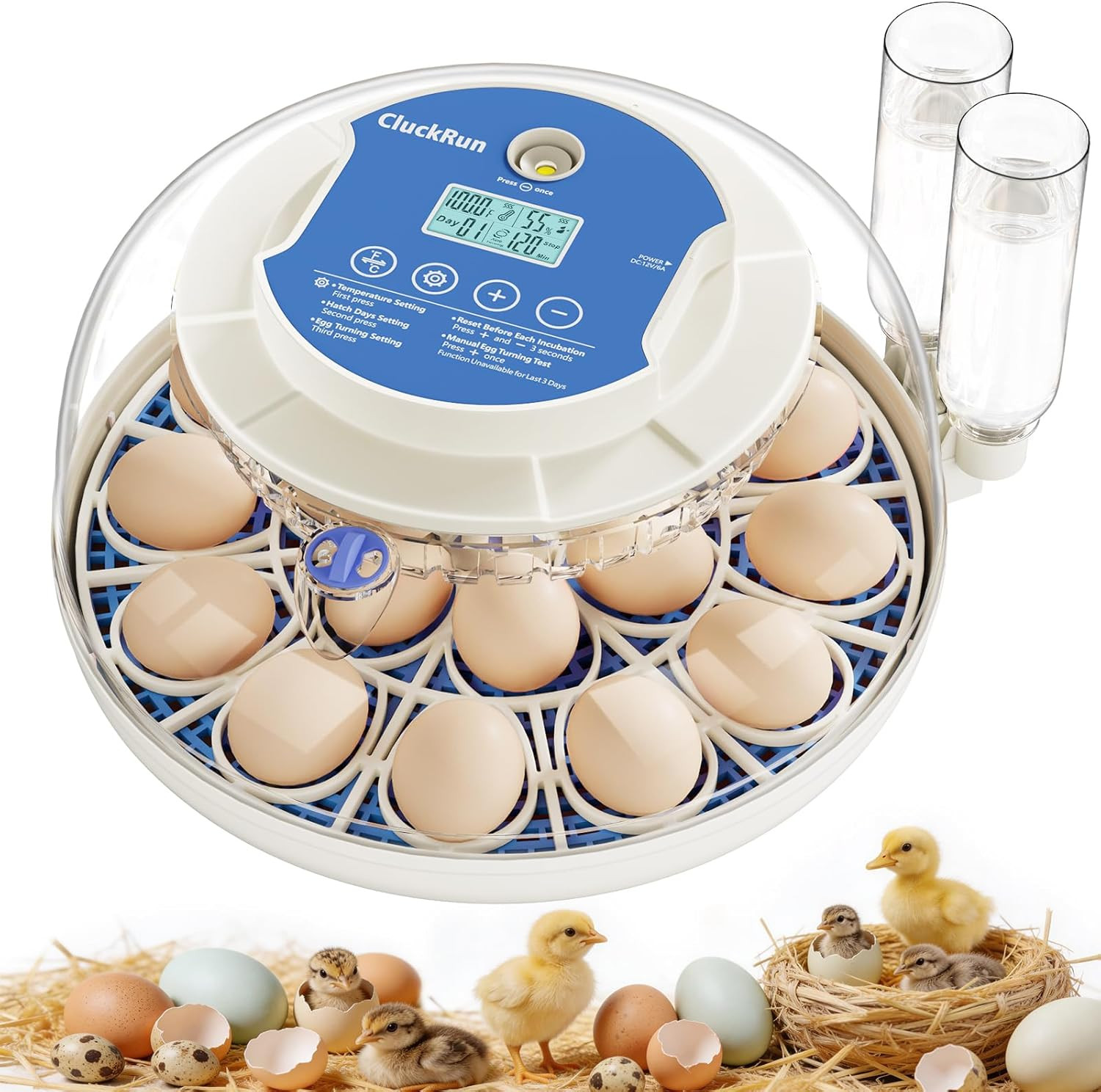 18 Egg Incubator, Hatch Day and Humidity Display, Automatic Turning and Stop, 2 