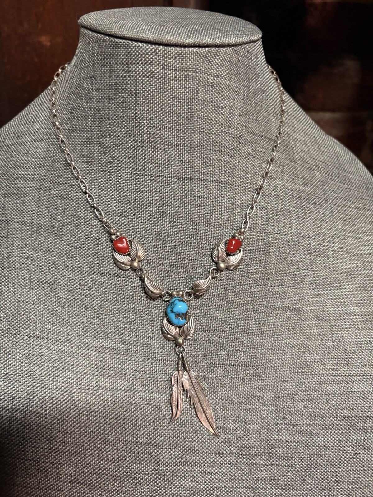 Native American Navajo Turquoise Pendant Necklace Vintage, Sterling Silver