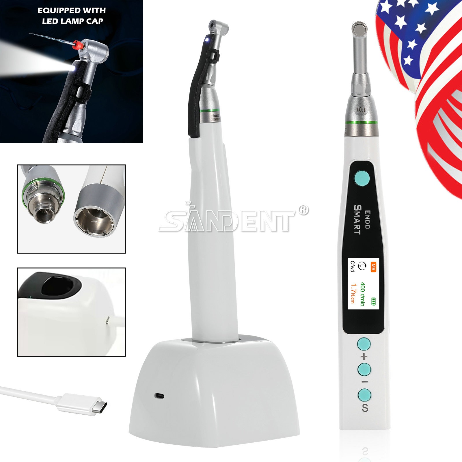 Dental Wireless LED Endo Motor with 16:1 Reduction Contra Angle USA