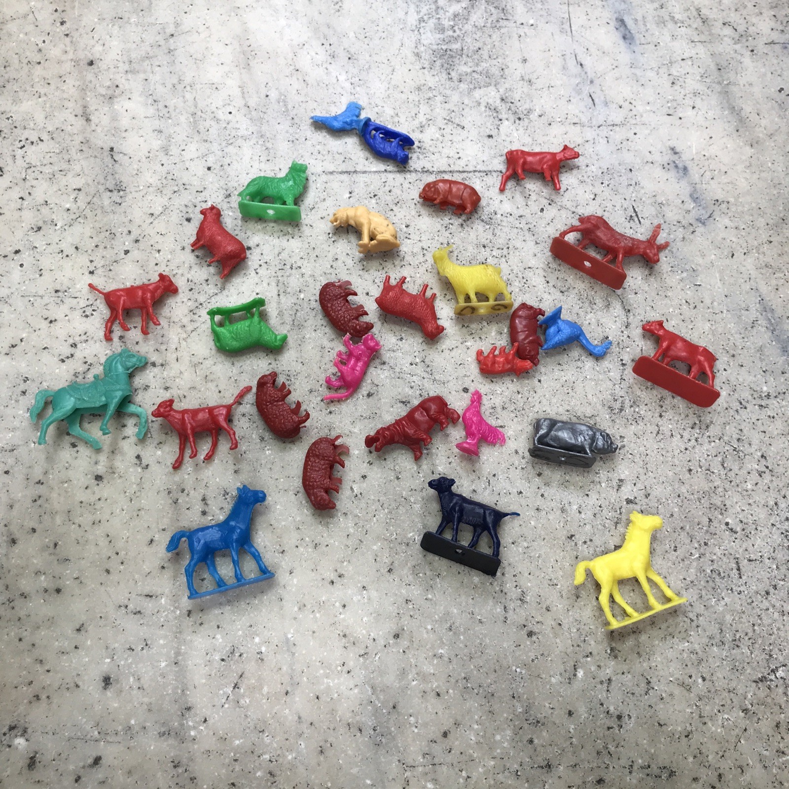 Vintage Plastic Toy Animal Lot Hong Kong Reliable Plastics Multi Colored Farm