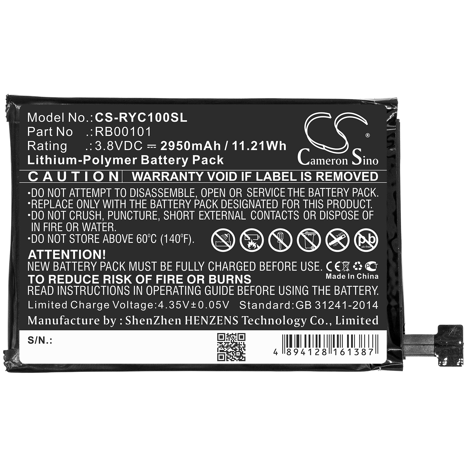 BATTERIE 3.8V 2950mAh Type RB00101 For Ray Enterprises RC100 Super Remote