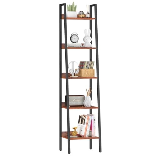  Ladder Shelf Tall Ladder Bookshelf Corner Shelf, Industrial 5 Tier Berry Brown