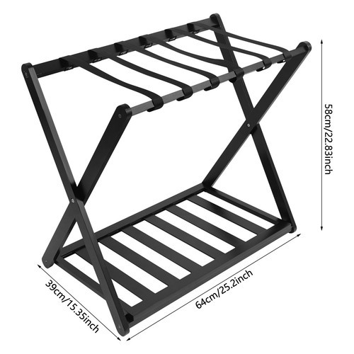 Black 2pcs Luggage Rack Folding Luggage Rack for Guest Room 35-40kg 64*39*58cm