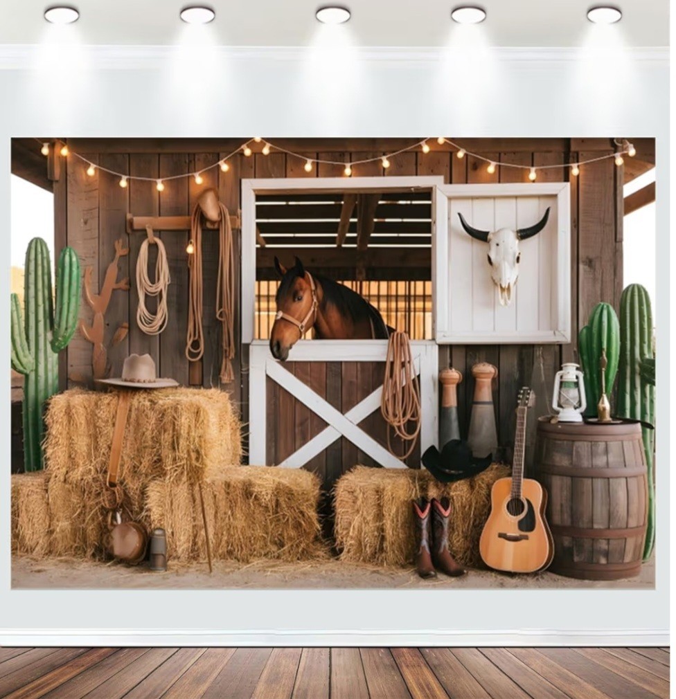 10ftx8ft Western Barn Backdrop Rustic Horse Stable Haystack Party Photography