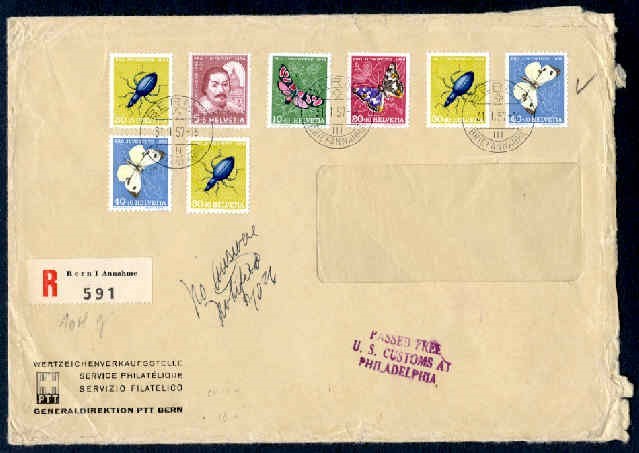 SWITZERLAND 1957 BETTER SEMIS REG TO USA