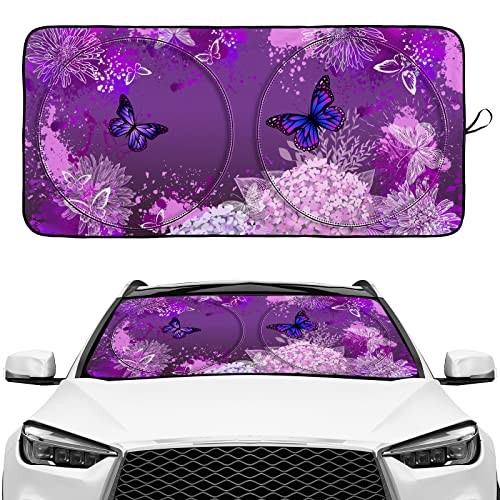 Windshield Sunshade for Car SUV Truck Purple Butterfly Floral Hydrangea