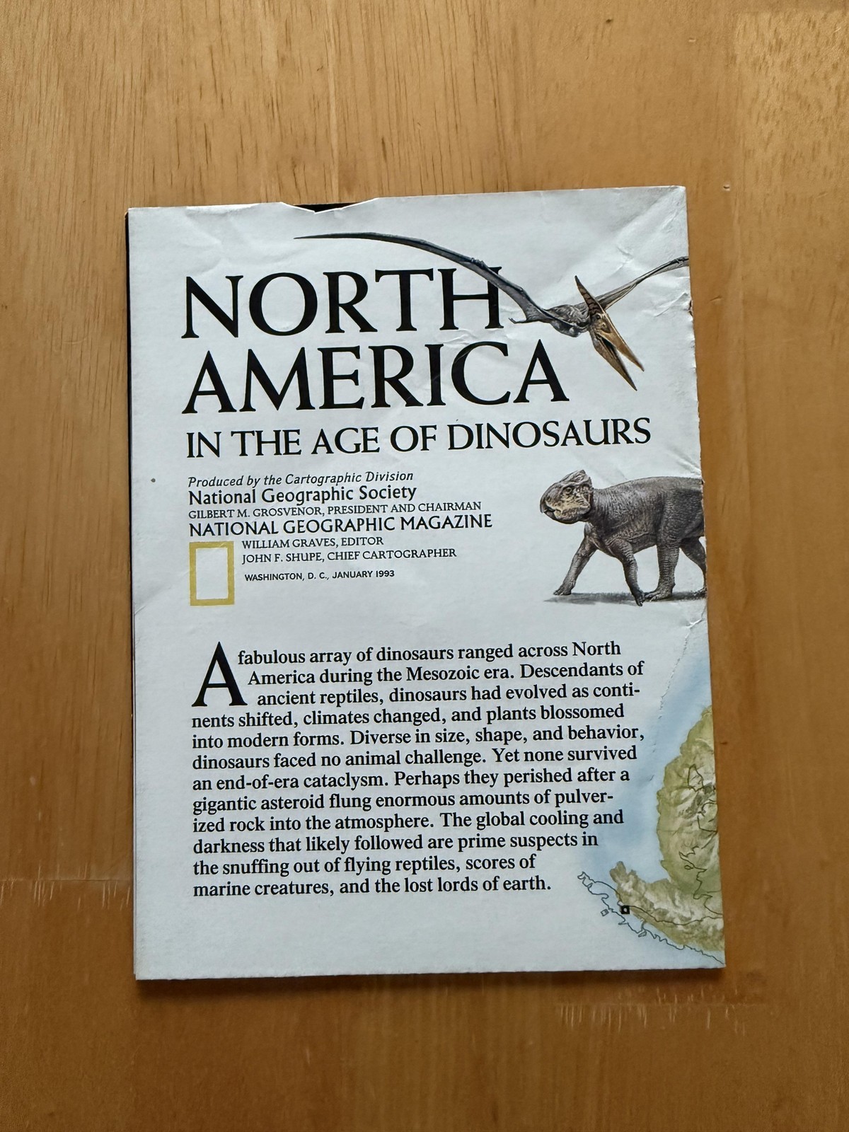 Vintage 1993 National Geographic North America Age Of Dinosaurs Poster Fold-Out