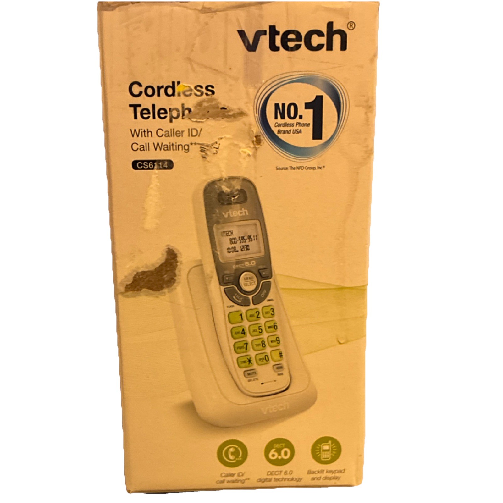 VTech CS6114 DECT 6.0 Cordless Telephone White Caller ID Backlit Keypad