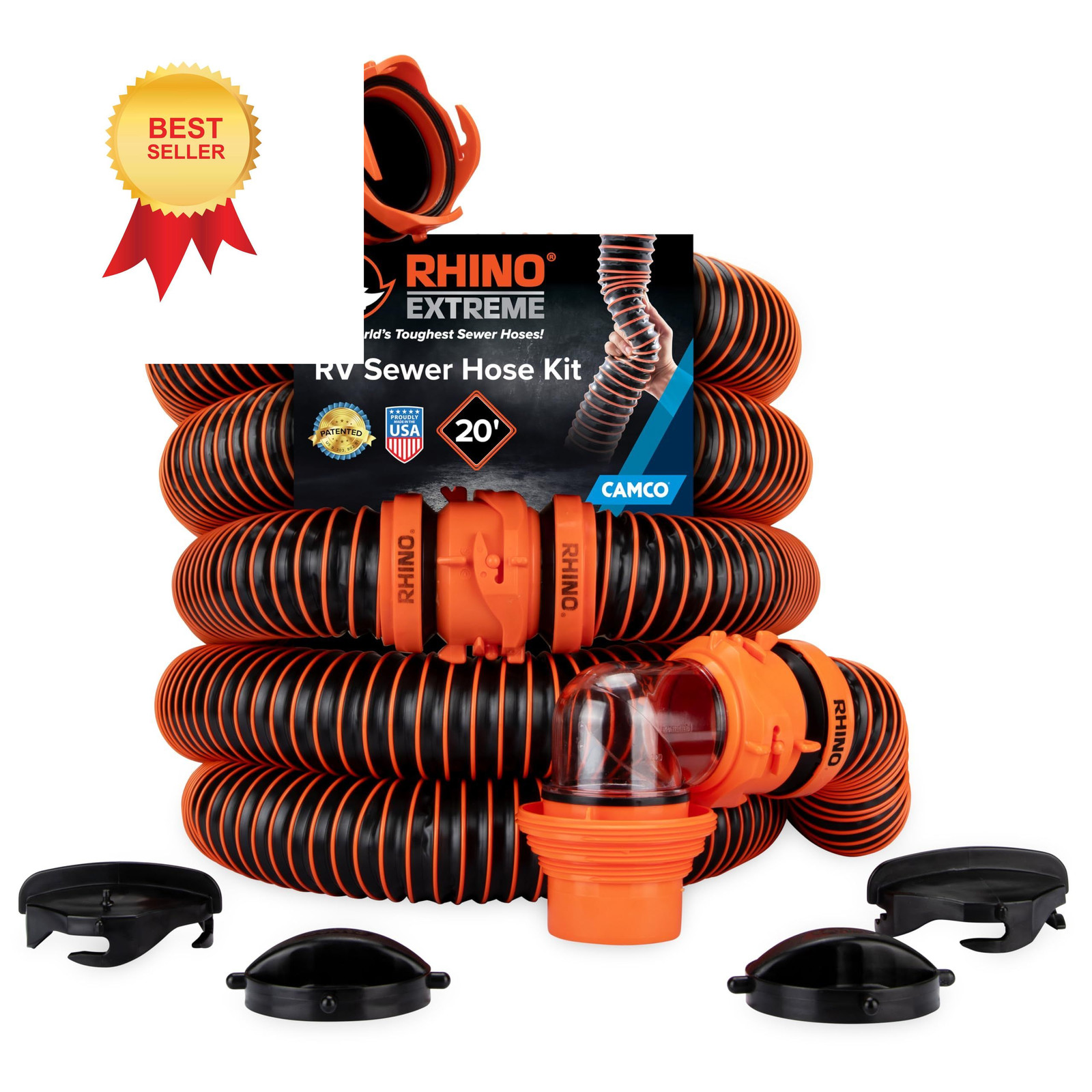 Camco RhinoEXTREME 20' RV Sewer Hose Kit – Premium Kit, Black 