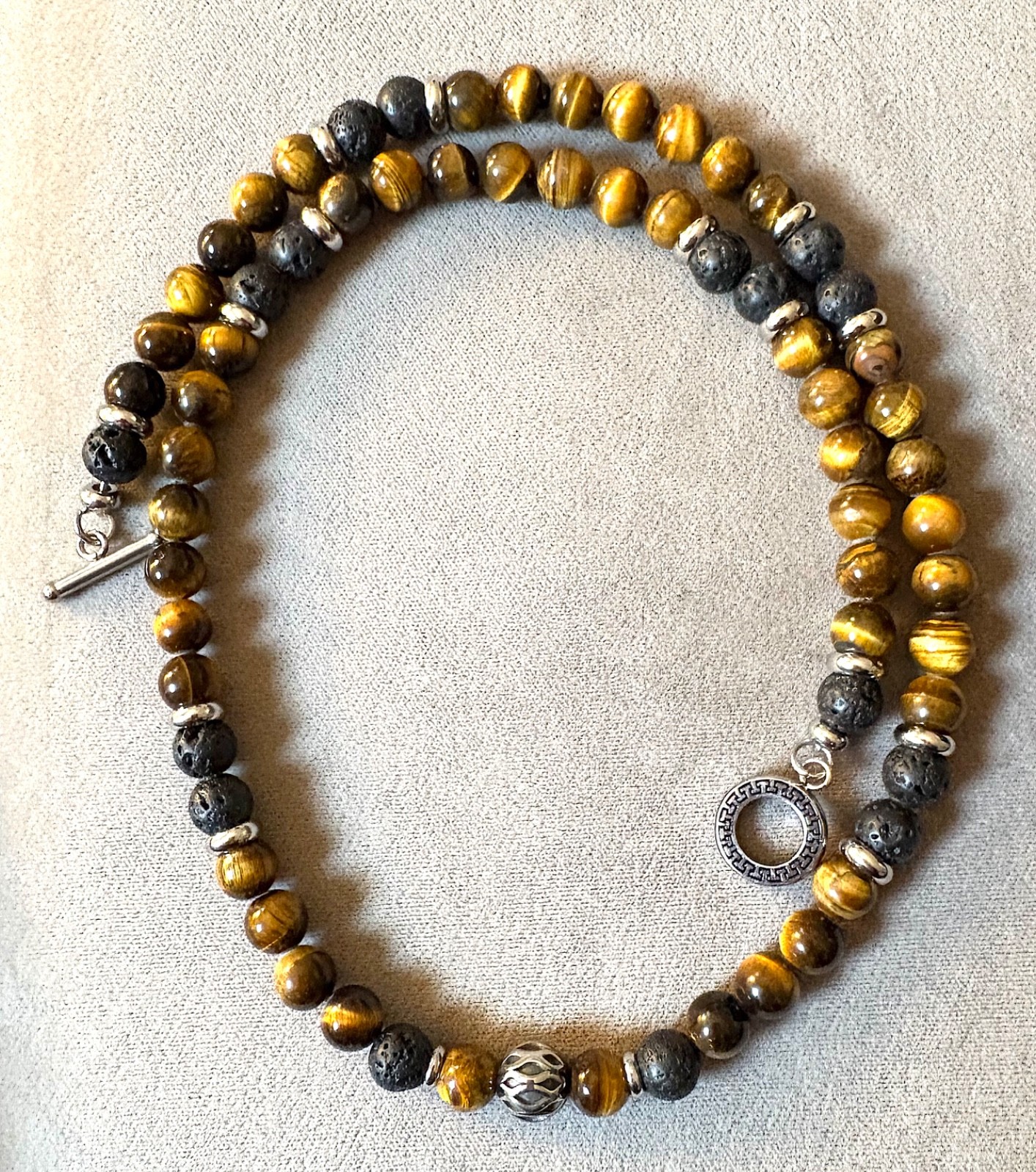 23" Tiger Eye & Lava Stone Gemstone Necklace