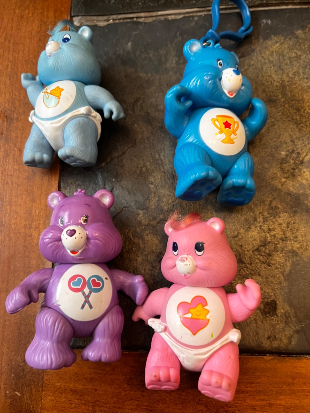 Vintage Care Bear Figures & Key Chain Toy Lot of 4 1980's-2004 Toy