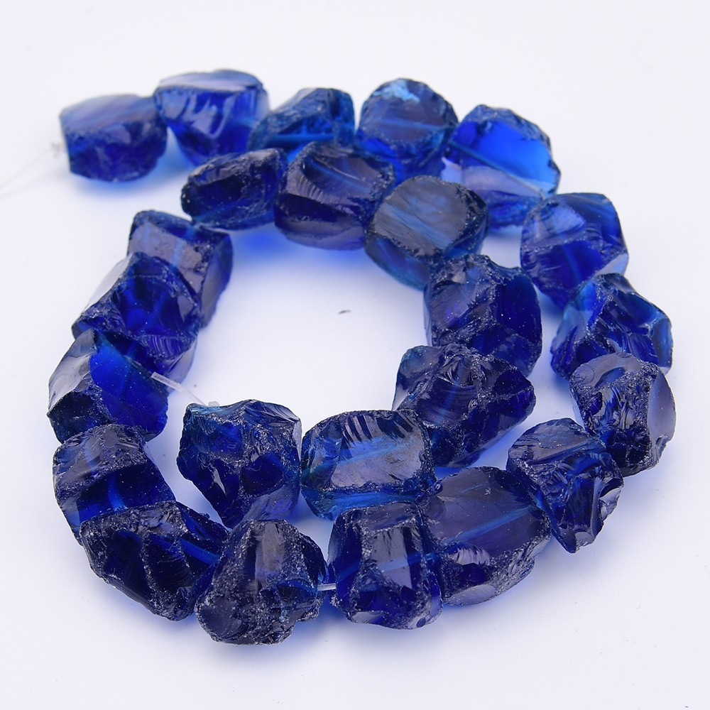 Lapis Color Blue Glass Rough Freefrom Nugget Loose Beads 15" Strand Jewelry DIY