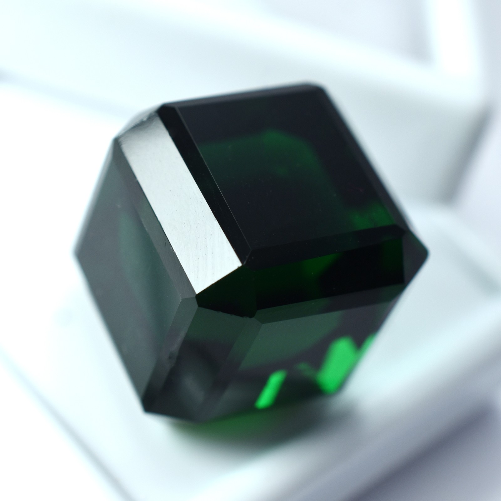 Lab-Created Brazilian Green Topaz 50.40 Ct Cube Cut CERTIFIED Loose Gemstone