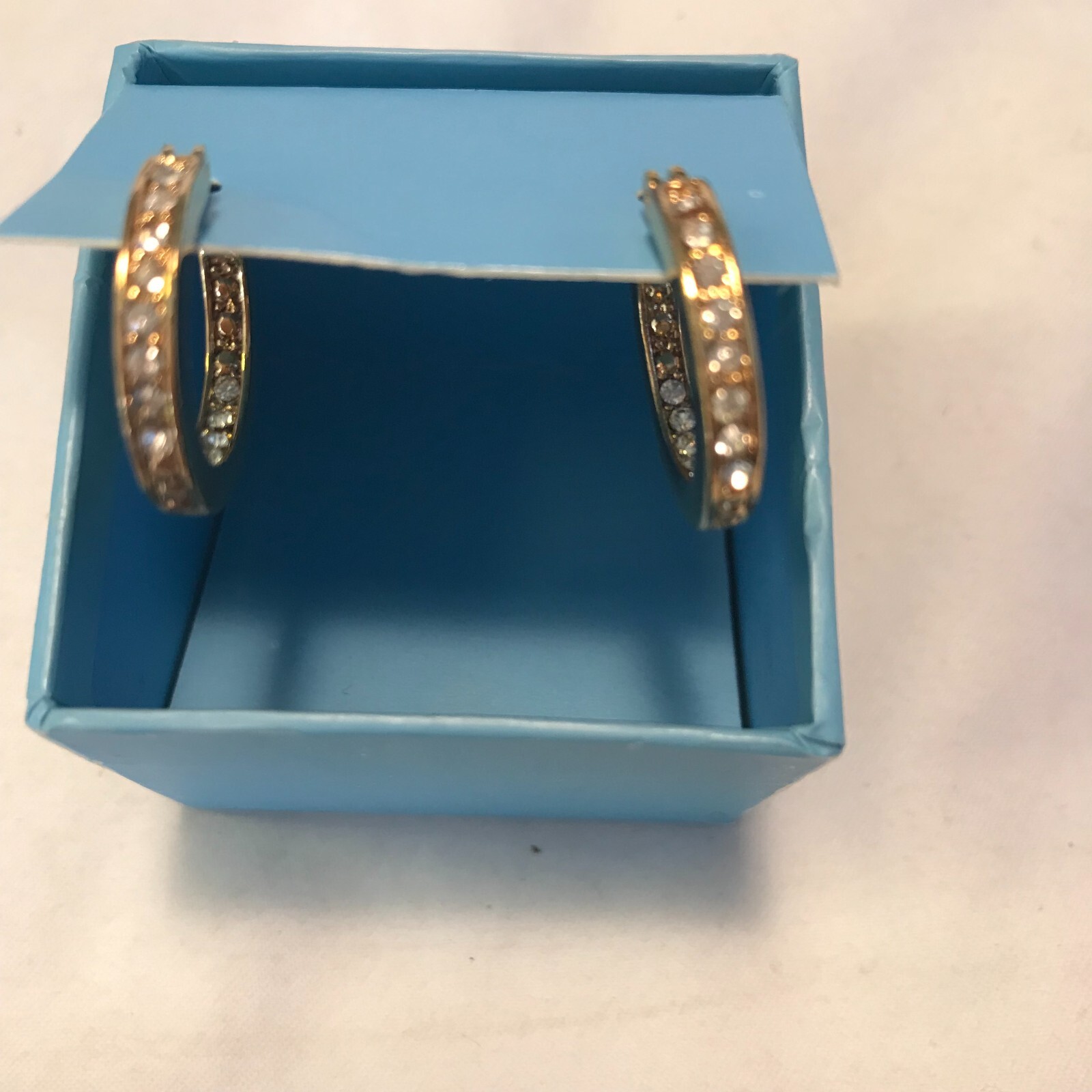 Vintage Avon 2003 Glamorous Rhinestone Inside Out Earrings in Gift Box - Gold