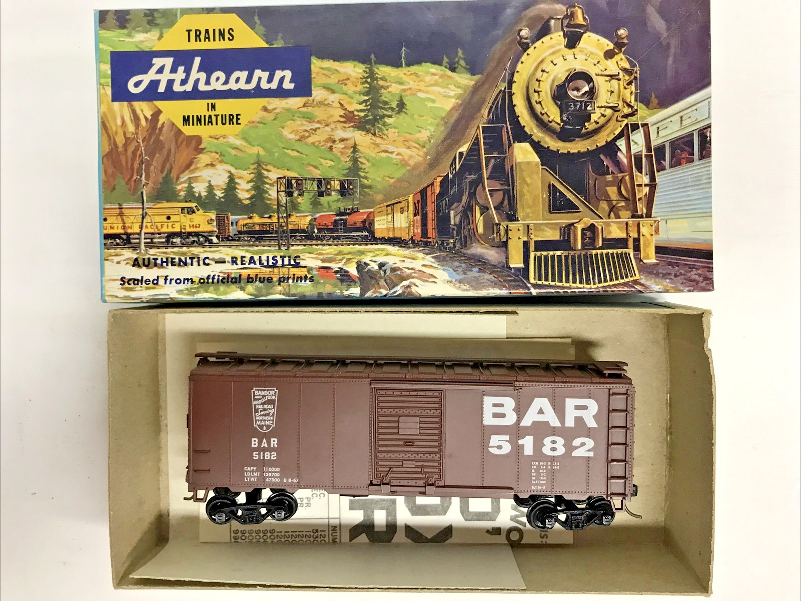 HO Athearn 40' Brown Boxcar Bangor and Aroostook BAR 5182 Kadee's Custom Painted