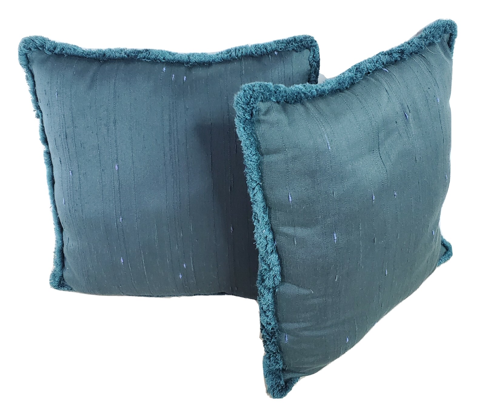 Set of 2 Throw Pillows Solid Forest Green 16 Inch Square with 3/4" Fringes 