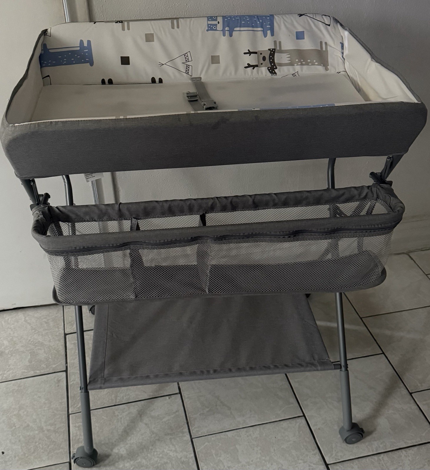 maydolly Light Grey Portable Adjustable Baby Changing Table w/ Storage, Wheels