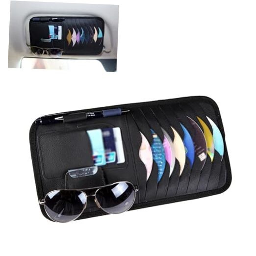 Car Sun Visor CD Storage Bag, Multi-pocket Leather Layered 1 PC Black