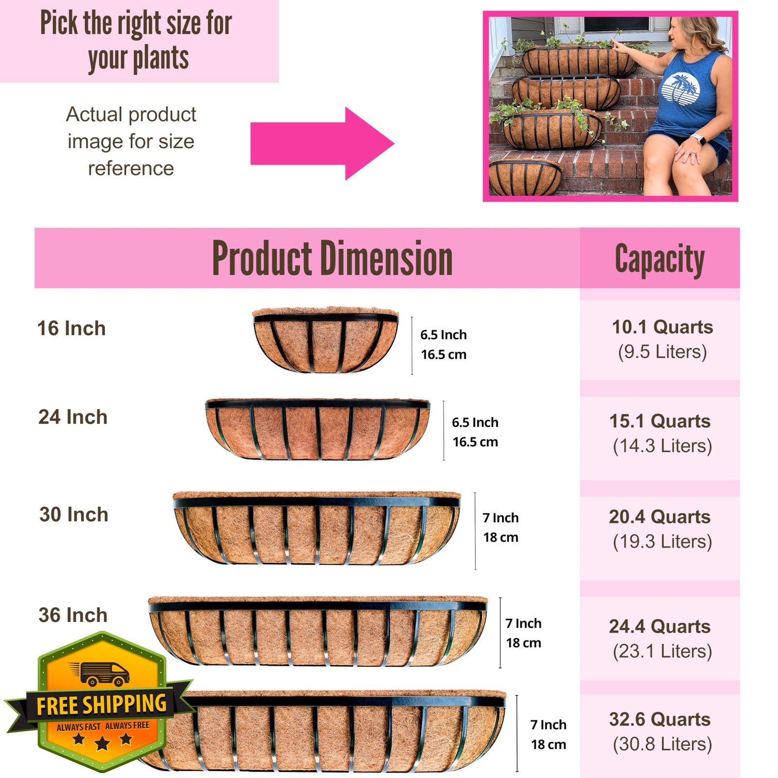 LaLaGreen 16" Railing Planter Boxes, 2 Pack, Outdoor Garden Window Flower Pot