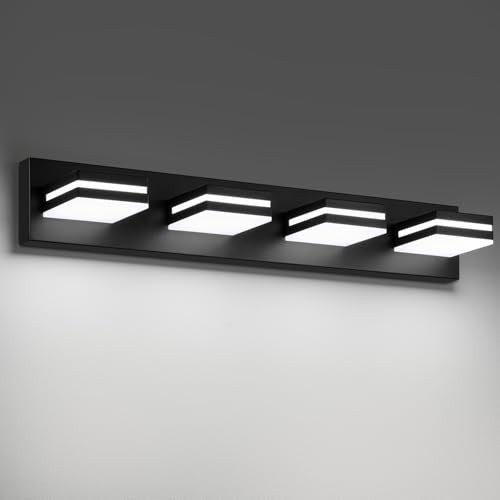Modern LED Bathroom Lights Fixtures(4-Light),Metal Acrylic Wall 27.17 in Black