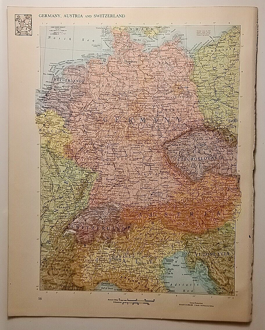 Vintage GERMANY AUSTRIA & SWITZERLAND 1965 Rand McNally Cosmopolitan World Atlas