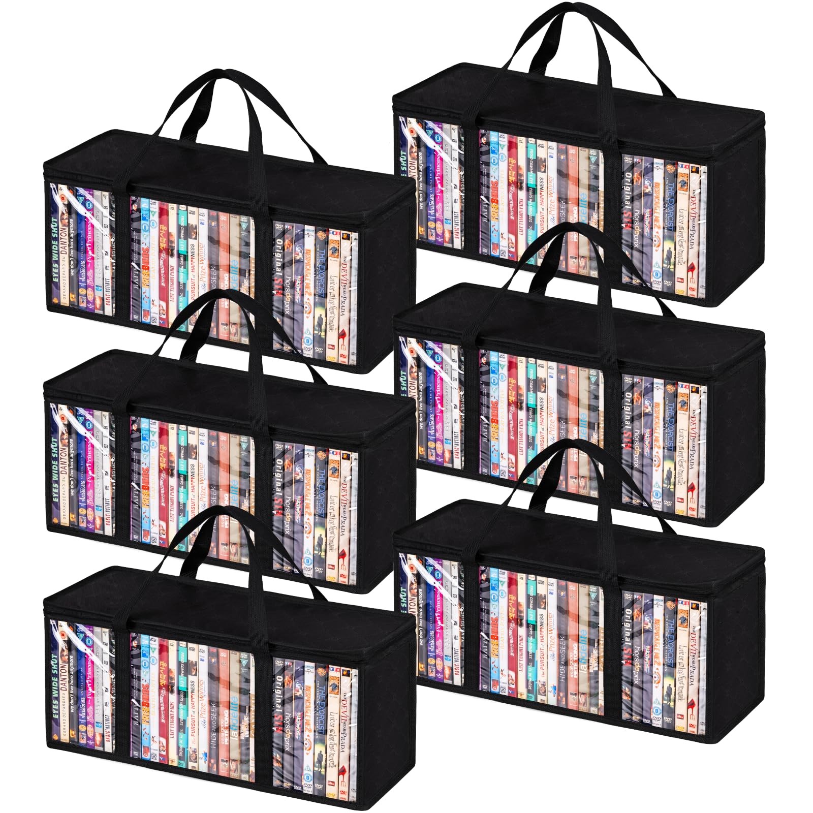 Criusia 6 Pack DVD Storage Bags, Clear PVC Media Organizer with 6 Pack, Black 