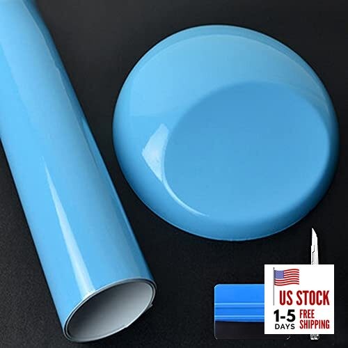  High Gloss Vinyl Realistic Paint Wrap Roll Car Sticker 1ft x 5ft Light Blue