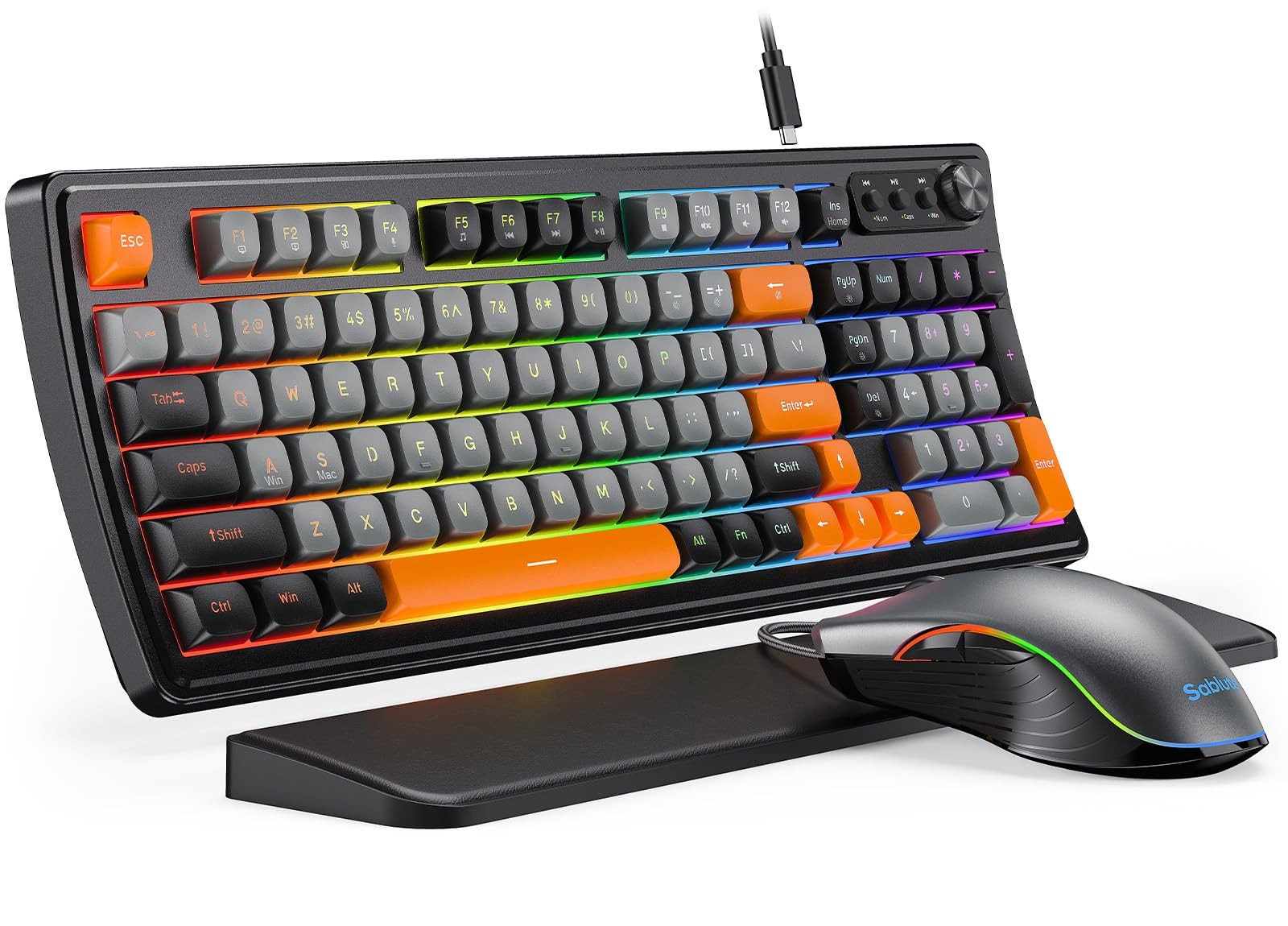 RGB Backlit Gaming Keyboard with Quiet Membrane, Multimedia Knob, Anti-Ghosting