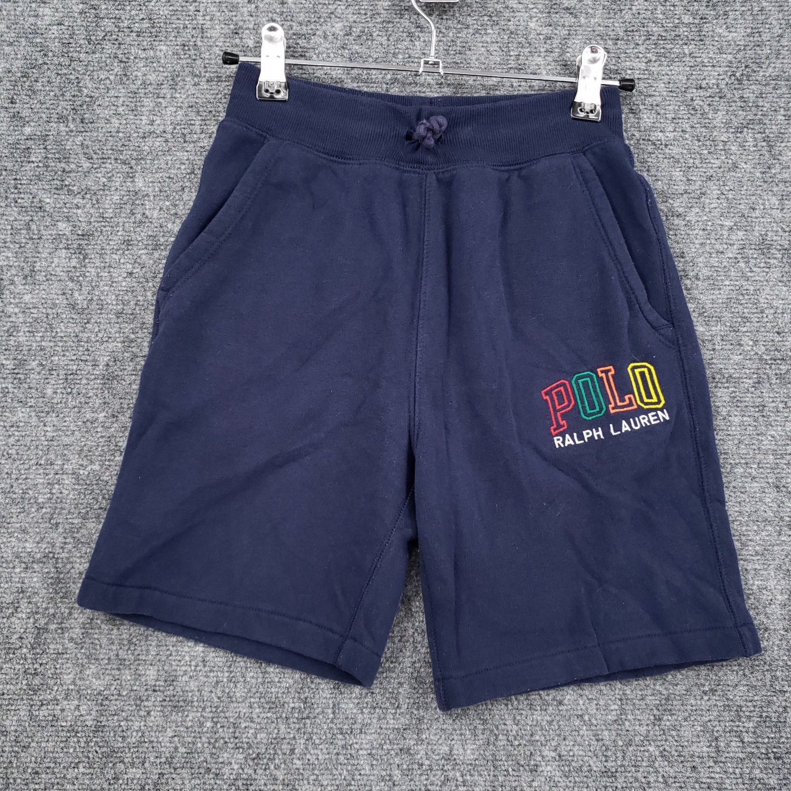 Polo Ralph Lauren Sweat Shorts Boys Small 8 Youth Navy Blue Fleece Drawstring