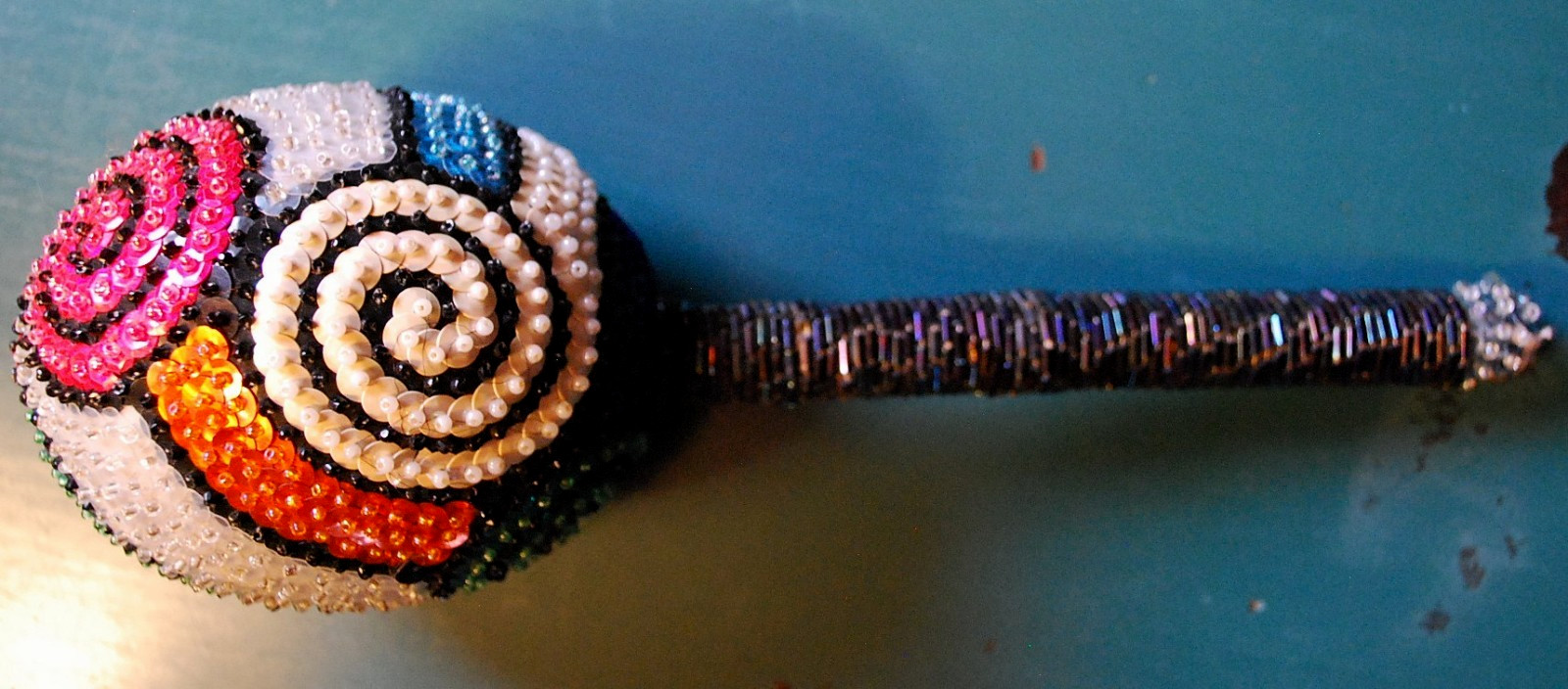 Vtg MARACA SHAKER GOURD Handmade SEQUINED BEADED Haiti Ceremonial VOODOO RITUAL