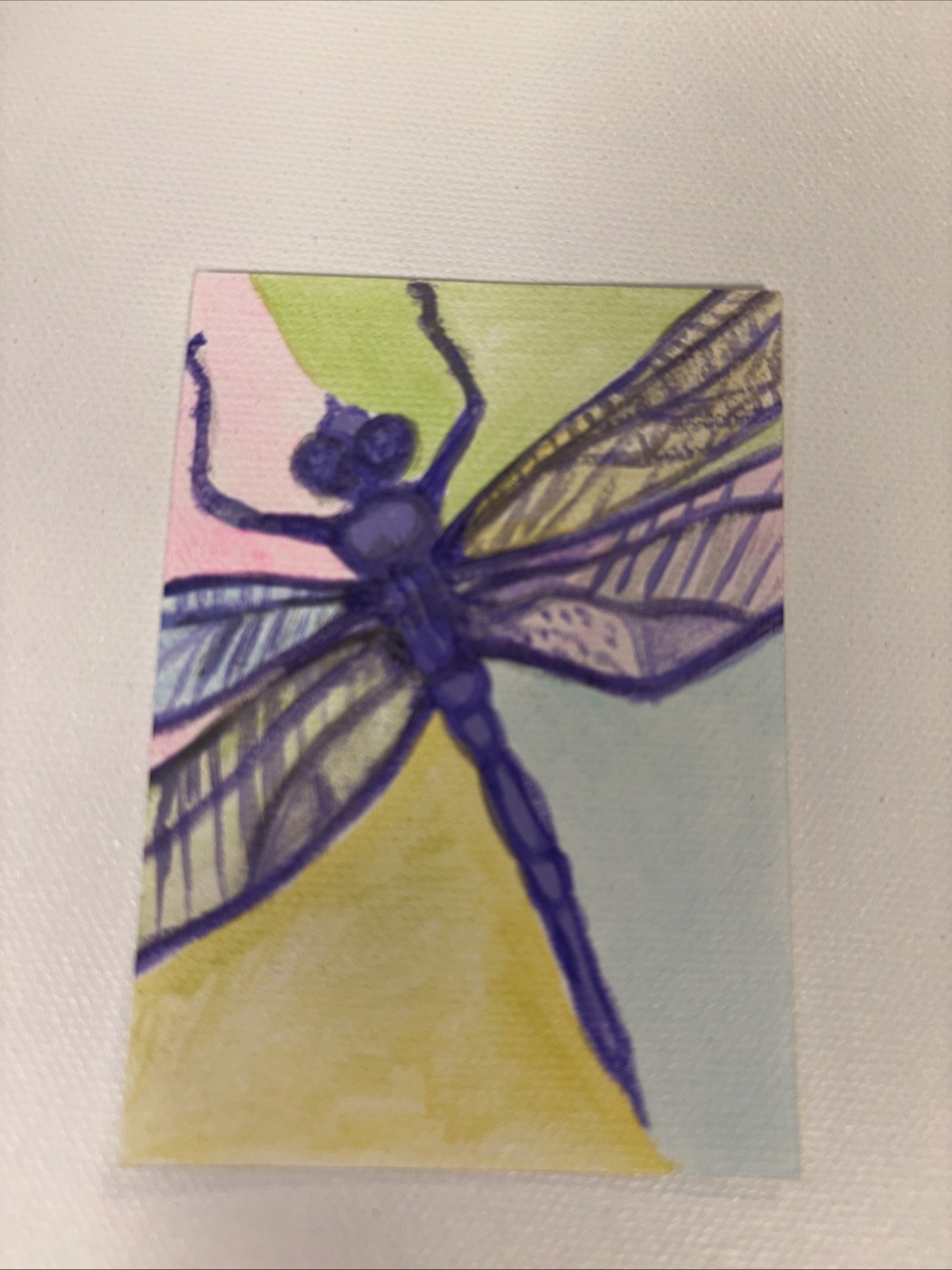 Pastel Dragonfly ACEO Original Acrylic Painting 2.5"x3.5" Artist Card