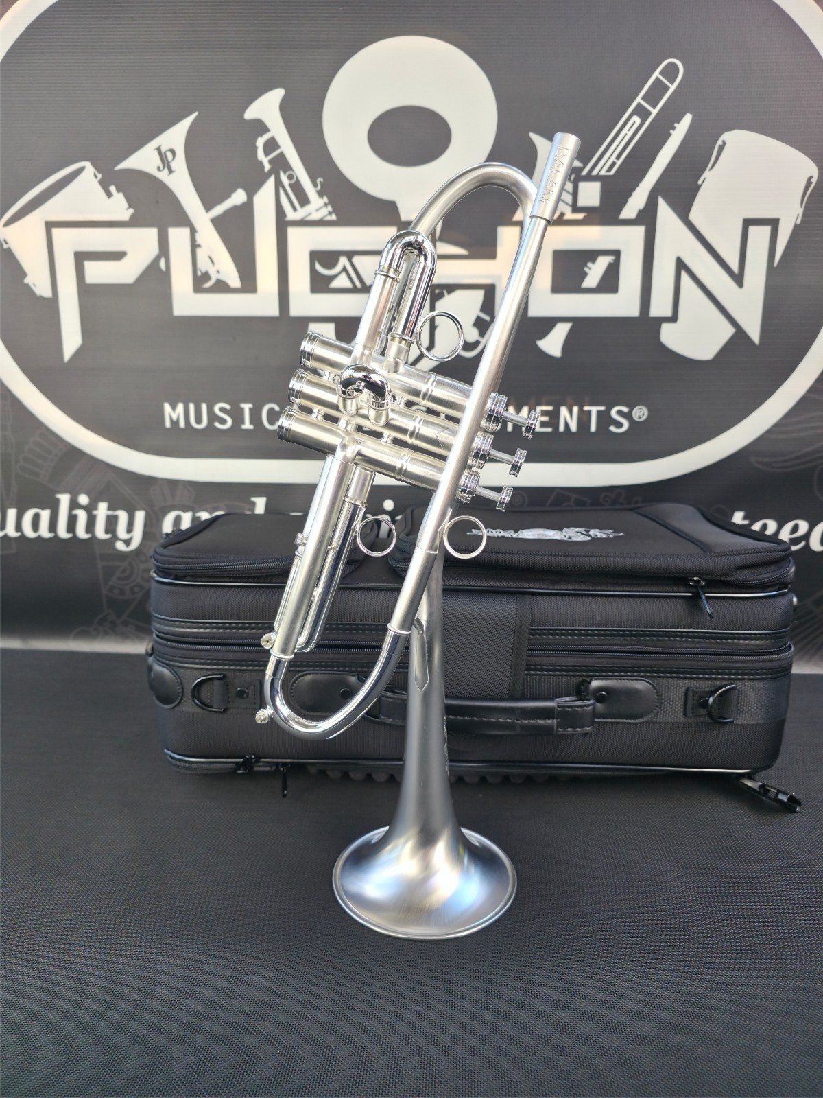Solario Balam Satin Silver & Silver Bb Trumpet - Diagonal Bent 5.25" Big Bell