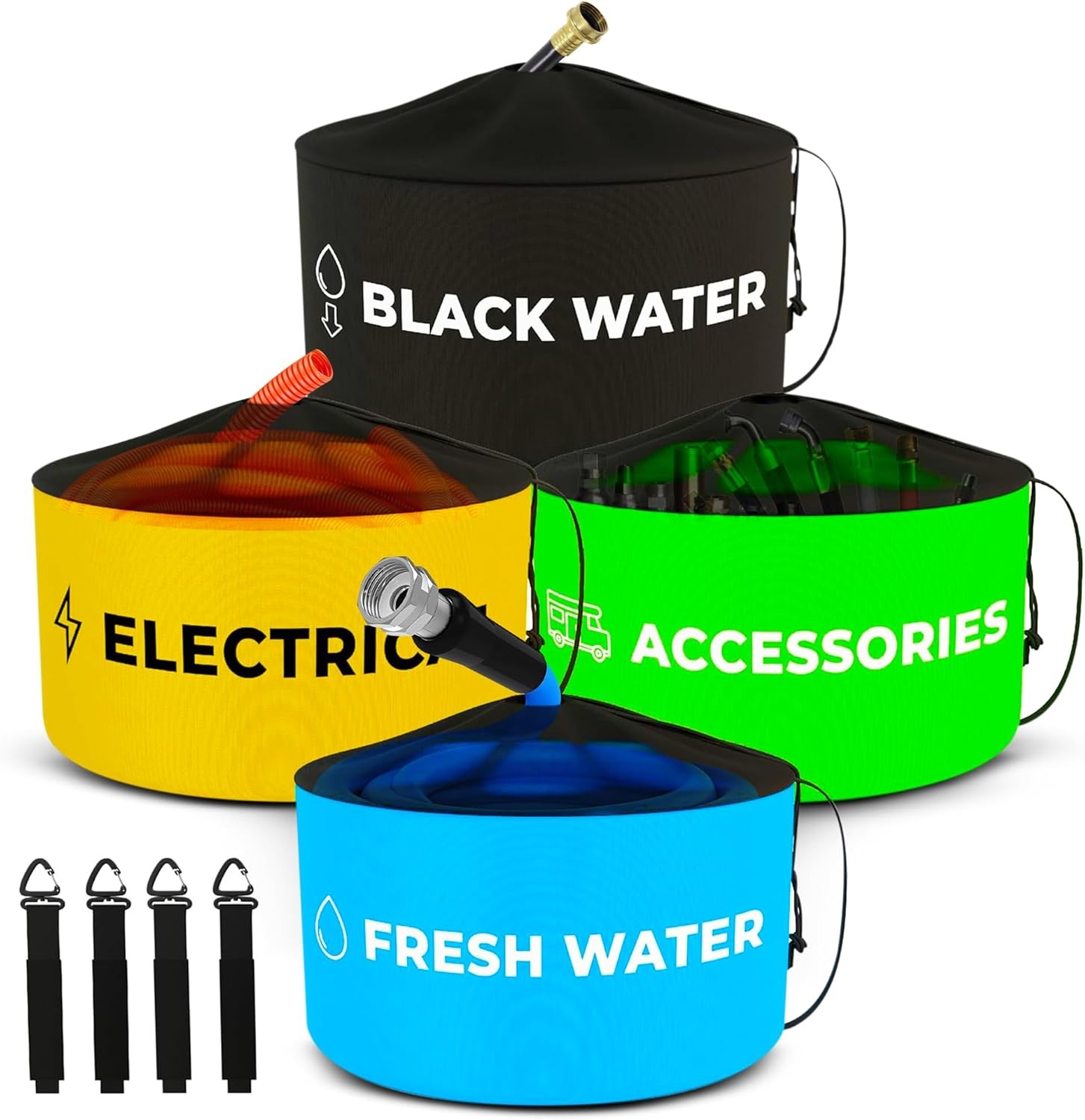 DanDee 4-PACK Waterproof Storage Bags for RV, Sewer Hose, 18" Diameter, Black 